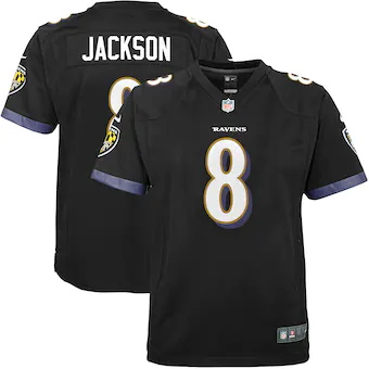 youth nike lamar jackson black baltimore ravens game jersey